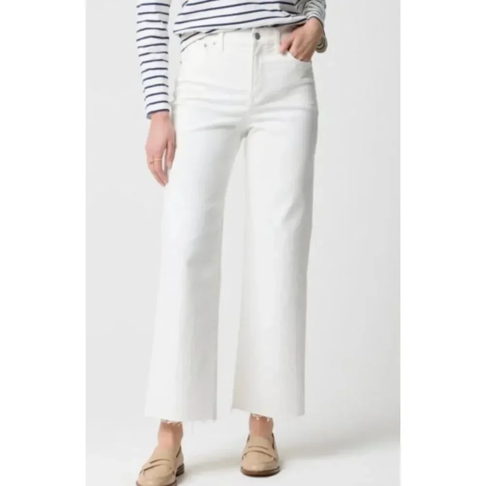 J. Crew '96 Slim Wide Jeans Retro Raw Hem White Preppy Beachy Coastal Size 28